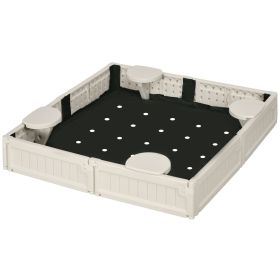 Kids Outdoor Sandbox with Cover Garden Bed, Easy Assembly for Backyard, Cream White, 48.5" x 48.5" x 8.25" (Option: Cream White-660x385x230 mm)