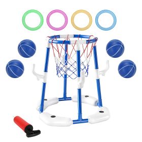 1Set Summer Pool Basketball Hoop Toy Set With 4 Basketballs 4 Circles Floating Swimming Pool Basketball Games Poolside Water Play Toy For 3 To 12 (Color: Blue)