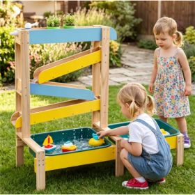 3-in-1 Kids Sand Water Play Table, Fir Wood Outdoor Sensory Activity Table with Faucet & Accessories, Double Basin Play Toy for Toddlers Ages 3+ (Option: Default Title)