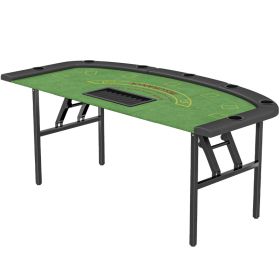 Poker Table Foldable, 72" Portable Casino Blackjack Table for 8 Players with Felt Surface, Cup Holders, Green (Option: Green-1150x690x225 mm)