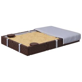 Kids Sandbox with Cover, 4 Corner Seats, Bottom Liner for Backyard, Garden, Outdoor, 73" x 47" x 9", Dark Brown (Option: Brown-650x440x345 mm)
