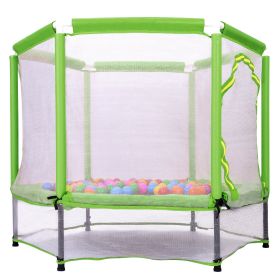 55'' Toddler Trampoline With Safety Net & Balls, Indoor Outdoor Mini For Kids (Option: Green)