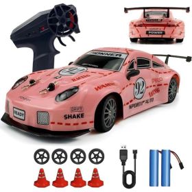 Scale 2.4GHz 4WD Remote Control RC Drift Car  High Speed LED Lights Drift Tires Kids  Toy For Indoor  & Outdoor Play Easter Gift RC Cars (Option: Pink)