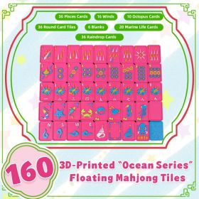 160PCS 3D Printed Floating American Mahjong Set, Ocean Theme Waterproof Mahjong Tiles With 4 Dice And 4 Instruction Booklets (Option: Ocean Theme Floating American-3D Printed Plastic)