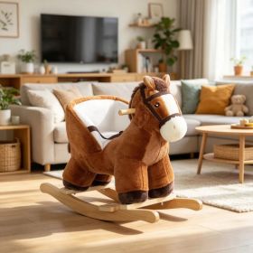 Brown Kids Rocking Horse Wooden Base Ride-on for Indoor Pretend Play Activity 18-36 Months (Option: Default Title)