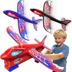 Airplane Launcher Toy With Glowing Eyes, Web-Pattern Wings And 2 Flight Modes, Red, Blue And Black (Option: RedBlueBlack)