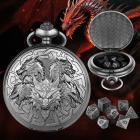 Retro Creative Pocket Watch Shaped Tabletop Game Dice Set -7PCS Metal Polyhedral Dice, Steampunk Style Portable DND Dice Set, Exquisite Metal Cra (Option: Dark Silver)