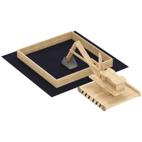 Wooden Sandbox with Digger, Kids Sandbox with 360° Rotating Seat & Bottom Liner, 72" x 35" x 22" (Option: Natural wood finish-960x660x170 mm)