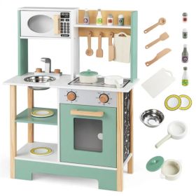 Kids Wooden Play Kitchen with 13 Accessories, Pretend Cooking Set with Chalkboard for 3+, Green+White (Option: Default Title)