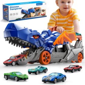 Dinosaur Truck Car Toys For Kids Toddlers Transport Truck With 4 Mini Car,Gifts,Randomized Logistics Delivery (Option: Blue)