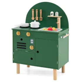 Green Wooden Kids Play Kitchen With Interactive Stove & Sink, ASTM/CPSIA Compliant Pretend Cooking Set For Ages 3+ (Option: defaulttitle)