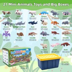 21PCS Mini Animal Figurines Set With Storage Box, 3D Printed Articulated Small Animal Collection, Desk Decor, Micro Landscape Ornaments, Gift Set (Option: 21 mini animals  1 storage bo-Assorted Animals-PLA)