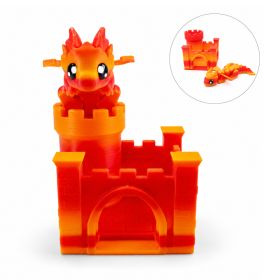3D Printed Dragon & Castle Set, Articulated Mini Dragon With Castle, Desk Decor, Car Decor, Gift Idea (Option: Orange-Dragon  Castle Set-PLA)