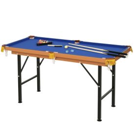 55" Portable Folding Billiards Table Game Pool Table for Whole Family Number Use With Cues, Ball, Rack, Chalk, Blue (Option: Blue and Black-1480x710x125 mm)