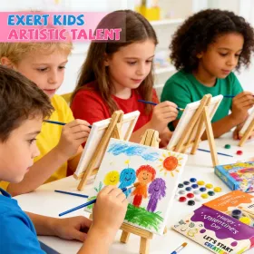 24 Sets Valentines Day Gifts For Kids Valentines Cards Mini Painting Canvas Panel With Wooden Easel Watercolor Paints Brush Kit For School Classr (Option: 24)