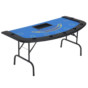 Poker Table Foldable, 72" Blackjack Table for 7 Players with Chip & Cup Holder, Blue Felt (Option: Blue-1910x970x110 mm)