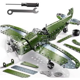 Metal Model Airplane Assembly Kit, STEM Educational Building Toy For Kids (Option: Green)