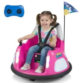 Pink 5-Point Seat Belt Kids Bumper Car With Flashing Lights & Music, Safe 0.7-1.2 MPH Ride-On Toy For Boys & Girls (Option: defaulttitle)