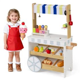 2-in-1 Wooden Grocery Store & Ice Cream Cart Playset with Accessories (Option: Default Title)