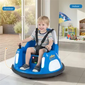 Blue 5-Point Seat Belt Kids Bumper Car With Flashing Lights & Music, Safe 0.7-1.2 MPH Ride-On Toy For Boys & Girls (Option: defaulttitle)