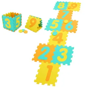 Yellow Kids Hopscotch Foam Mat With 9 Interlocking Tiles & 3 Marker Discs, Non-Slip Play Mat For Toddlers 10 Months+ (Option: defaulttitle)