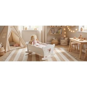 Wooden Play Doll Cradle Rocking Baby Doll Crib With Pink Bedding Set For Dolls Up To 20 Inches (Option: Default)