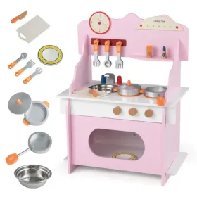Pink Wooden Toddler Play Kitchen With Sink & Accessories, Safe Gift For Kids 3+ (Option: defaulttitle)