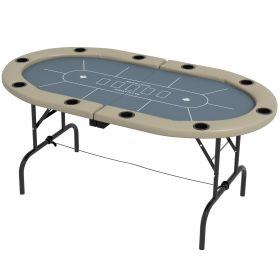 Foldable Poker Table Blackjack Texas Holdem Poker Game Table with Cup Holders, 70" Oval, Blue (Option: Blue, Brown-920x920x220 mm)