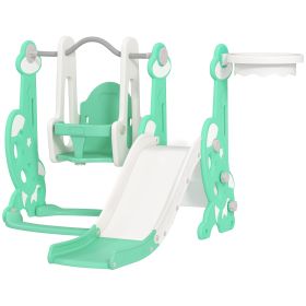 4 In 1 Toddler Slide And Swing Set For Ages 1.5-4, Toddler Playset Playground With Climber, Basketball Hoop, Green (Color: Green)