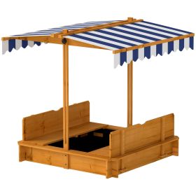 Wooden Kids Sandbox with Cover, Children Outdoor Sand Box with Foldable Bench Seats and Adjustable Canopy, Brown (Option: Red-1190x475x110 mm)