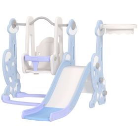 4 In 1 Toddler Slide And Swing Set For Ages 1.5-4, Toddler Playset Playground With Climber, Basketball Hoop, Light Blue (Option: Light Blue)