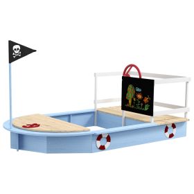 Wooden Sandbox with Pirate Ship Design for 3-7 Years, Blue (Option: Blue-1200x540x185 mm)