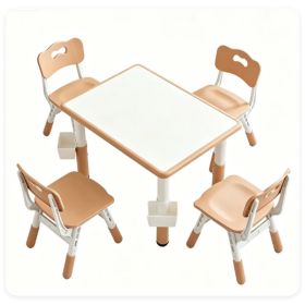 Height Adjustable Kids Desk and 4 Chairs Set, Graffiti Wipeable Tabletop Toddler Activity Table with Storage Baskets Natural (Option: Default Title)