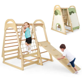 6-in-1 Wooden Kids Jungle Gym Playset (Option: Natural)