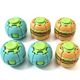 Burger Push-Spinner Multi-Pack, Press-to-Spin Fidget Toy, Novelty Stress Relief Hand Spinner, Ideal For Dorm, Classroom, Party Favors, Perfect Fo (Option: 6Pack3xBurger Spinner3xBlue)