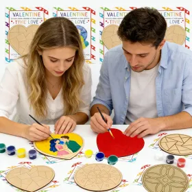Valentines Day Gifts For Kids - 28 PCS Valentine Cards School With Art Supplies - Heart Mosaic Barn Quilt Painting Craft Kits - For Classroom Kid (Option: 28)