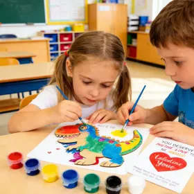 Valentines Day Gifts For Kids - 28 PCS Valentines Cards School With Art Supplies - Dinosaur Wood Painting Craft Kits - For Classroom Kids Boys Gi (Option: 28)