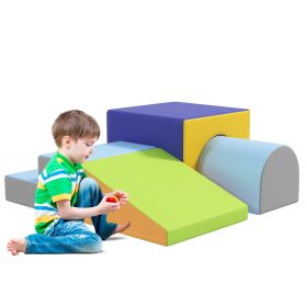 4 Piece Foam Play Set, Soft & Safe Kids Toddlers Children Climbing Set for Crawling or Sliding, Contemporary (Option: Contemporary-810x515x515 mm)