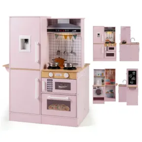 Pink Dual-Sided Kids Play Kitchen With Water Dispenser And Range Hood For 3+ Years Old (Option: defaulttitle)