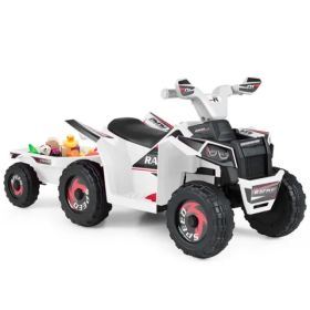 2 In 1 Kids Ride On ATV With Removable Trailer, 6V Electric Quad For Toddlers Ages 3+ White (Option: defaulttitle)