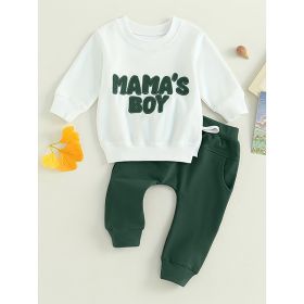 Toddler Baby Boy Clothes 'Mama's Boy' Print Long Sleeve Sweatshirt Tops Trousers Set Casual Cute Outfit (Option: Dark Green-18to24 Months)