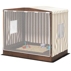 Kids Wooden Sandbox with Canopy Fully Covered, 2 Bench Seats, Bottom Liner, 56" x 40" x 52", Brown (Option: Brown-1500x290x240 mm)