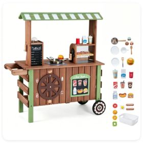 Toddler Wooden Play Food Truck Cart on Wheels, All-in-One Grocery Stand with Storage Cabinet Box, Realistic Kitchen Pretend Play Set for Social S (Option: Default Title)