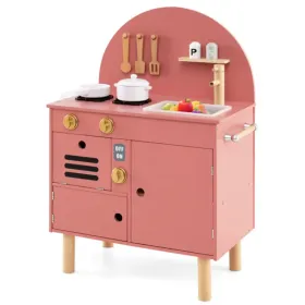 Pink Wooden Kids Play Kitchen With Interactive Stove & Sink, ASTM/CPSIA Compliant Pretend Cooking Set For Ages 3+ (Option: defaulttitle)