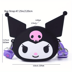 3D Cartoon Silicone Strap Shoulder Bag Purse For Kids (Style: Kuromi Black)