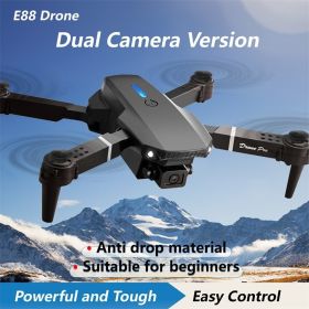 The E88 Dualcamera Drone With Two Batteries Has The Function Of Altitude Hold Mode It Is Equipped With Dual Lenses And Can Fly Stably (Color: Gray with Two Batteries)