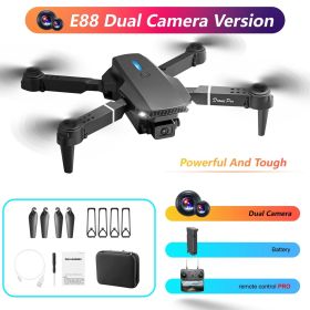 The E88 Dualcamera Drone With Two Batteries Has The Function Of Altitude Hold Mode It Is Equipped With Dual Lenses And Can Fly Stably (Color: Black with Two Batteries)