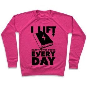 I LIFT (HARRY POTTER BOOKS) EVERY DAY CREWNECK SWEATSHIRT (Style: Crewneck Sweatshirt, Size-Color: large-Deep Pink)