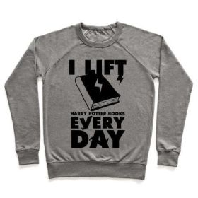 I LIFT (HARRY POTTER BOOKS) EVERY DAY CREWNECK SWEATSHIRT (Style: Crewneck Sweatshirt, Size-Color: large-Heathered Gray)