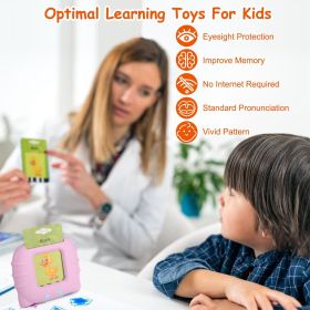 224 Words Kid Flash Talking Cards 112 Card Electronic Cognitive Audio Toddler Reading Machine Animal Shape Color Repeated Learning Cards English (Color: Pink)